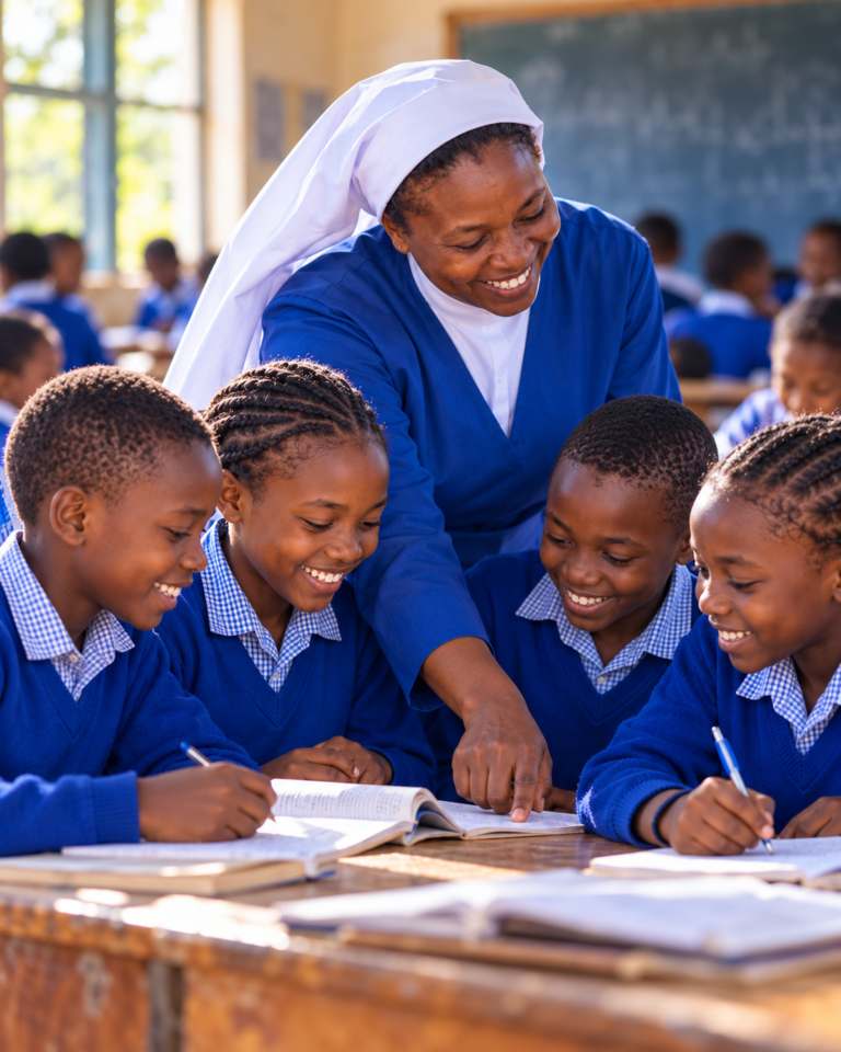 Illustration of students and learning, representing the Tanzania mission